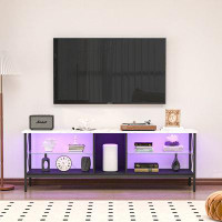 Wrought Studio White Marble TV Stand: LED Lights, Remote Control, Storage Shelves, Cable Management, Elegant Design