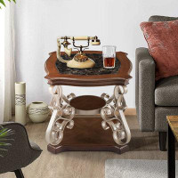 Darby Home Co End Table, Marble Paper Top,  MDF With Brich Middle Shelf, Powder Coat Finish Metal Legs