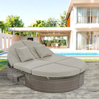 Latitude Run® Emerlynn 55.3" Wide Outdoor Wicker Oval Patio Daybed with Cushions