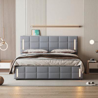 Latitude Run® Queen Size LED Light Upholstered Bed