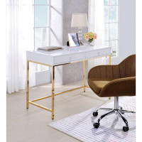 Mercer41 Zalekha Desk In White High Gloss & Gold