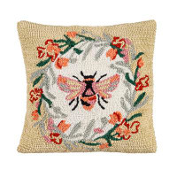 Gracie Oaks Indoor/Outdoor Hooked Pillow 18"X18" Bee