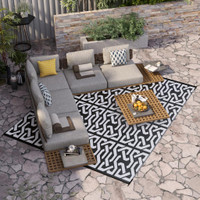Outdoor Rug 95.7" x 120.1" x 0.1" Black and White Chain