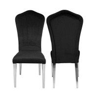Rosdorf Park Black Velvet Monica Dining Chair (set Of 2) With Chrome Legs