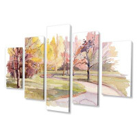 Design Art Park Road With Autumn Trees - Country Canvas Wall Art Print - 60X32 - 5 Panels