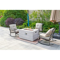 Winston Porter Mark 4-Piece Gas Fire Pit Table Set, A Single Chair, 2 Rocking Chairs