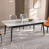 Fit and Touch 63.99" Black + Gold Multi-Crystal + Oak + Metal Dining Table