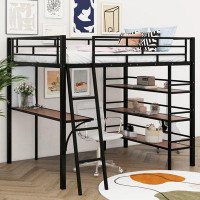Isabelle & Max™ Aiyonna Full Size Loft Metal Bed with 3 Layers of Shelves, Desk and Whiteboard