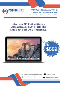 Apple Macbook 12-Inch Retina Display Year-2015 Laptop OFF Lease For Sale - Core M-5Y51 1.1GHz 8GB 512GB  (French KB)
