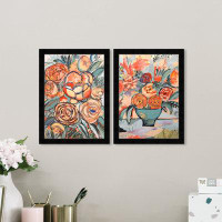 Wynwood Studio Floral And Botanical Vibrant Sunset Set Modern Orange And Canvas Wall Art Print For Dining Room