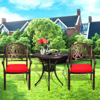 World Menagerie 3 Piece Patio Outdoor Dining Set With Cushions-30.7" Round Table,2 Stack Chairs