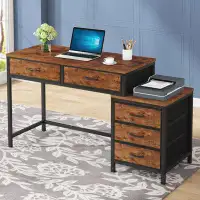 17 Stories Computer Desk With 5 Drawers, Home Office Desks With Drawer Cabinet Printer Stand,Study Desk Work Desk For Ho