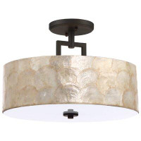 Dovecove Dove Alysa Alysa 15 3-Light Semi Flush Mount Ceiling Light, Seashell Shade + Glass Diffuser, Oil Rubbed Bronze
