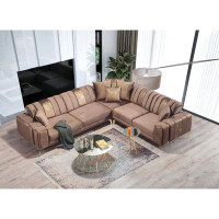 Everly Quinn Bozena 118 in. W 3-Piece Soft Touch Velvet L-Shaped Sectional in Brown