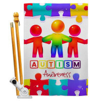 Ornament Collection Support Autism House Flag Set Awareness 28 X40 Inches Double-Sided Decorative Decoration Yard Banner