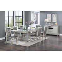 Gracie Oaks Dining Table And 6 Side Chairs, Table With Glass Insert Leaf And Tufted Chairs, 7Pc Set Dining Room Furnitur