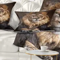 East Urban Home Animal Art King Lion with Lighted Face Lumbar Pillow