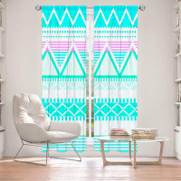 East Urban Home Lined Window Curtains 2-panel Set for Window Size Organic Sat Bright Turquoise Tribal