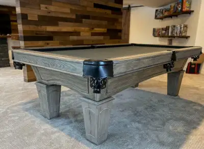 MAJESTIC PIONEER BARNWOOD POOL TABLE INSTALLED WITH ACCESSORIES