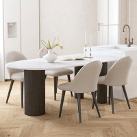 Orren Ellis Sintered stone dining table and chair Oval modern simple white