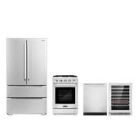 Cosmo 4 Piece Kitchen Package With 24" Freestanding Gas Rang 48 Bottle Freestanding Wine Refrigerator 24"  Built-in Full