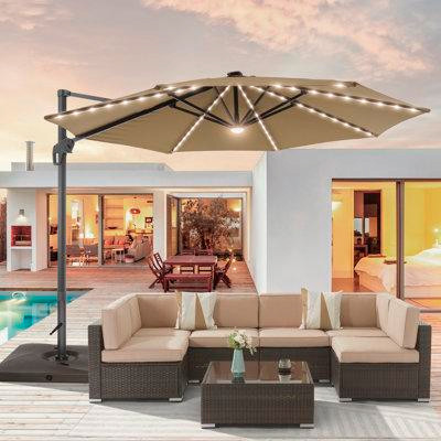 Arlmont & Co. 10' 12" Lighted Cantilever Sunbrella Umbrella in Patio & Garden Furniture