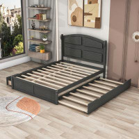 Red Barrel Studio Feodosie Queen Size Wood Platform Bed with Twin Size Trundle and Drawers