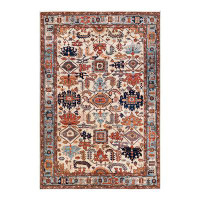 Isabelline Juella One-of-a-Kind Hand-Knotted New Age 6'1" x 8'11" Wool Area Rug in Ivory/Orange/Blue