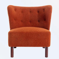 Winston Porter Lambskin Sherpa Armless Chair with Wooden Legs