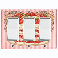 WorldAcc Metal Light Switch Plate Outlet Cover (Strawberry Layered Cake Pink Frame Stripes - Single Toggle)