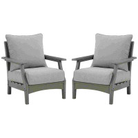 Red Barrel Studio Outdoor Lounge Chair With Slatted Design And Cushions, Set Of 2, Grey