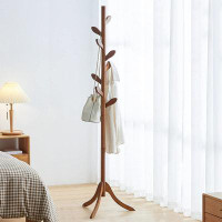 Red Barrel Studio Coat Rack Freestanding Bamboo Coat Tree Rack With 8 Leaf Hooks, 3-Size Height Adjustable For Adults &
