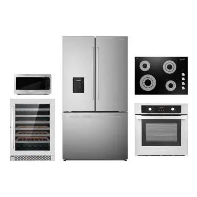 Cosmo 5 Piece Kitchen Package With 30" Electric Cooktop 24" Single Electric Wall Oven 30" Over-the-range Microwave Frenc