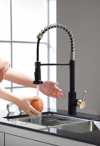 Smart Touch-Less Kitchen Faucet Pull-Out Spring Spout 20 Matte Black, Brushed Gold Finish