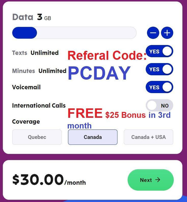 Fizz referral code PCDAY, get FREE $25 bonus credit.  $10 mobile or $35 Internet Plan. FREE installation, No Contract in Other in Québec