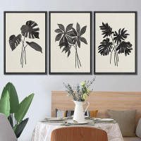 SIGNLEADER SIGNLEADER Framed Canvas Print Wall Art Set Duotone Dark Jungle Safari Palm Leaf Plants Abstract Shapes Illus