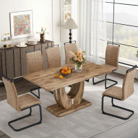 17 Stories 7 Piece Modern Dining Table Set, Rectangular Kitchen Table Set With Wooden Tabletop&6 Pu Leather Upholstered