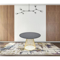 Everly Quinn Cid 43 Inch Modern Dining Table, Tapered Slatted Metal Base, Gold, Black