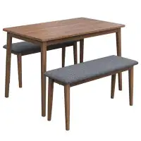 Ebern Designs 3 Pieces Modern Dining Table Set with 1 Rectangular Table and 2 Benches