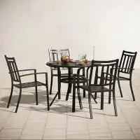 Lark Manor Lark Manor Outdoor 5 Pieces Dining Set With 4 Metal Chairs And 1 Round Table With Umbrella Hole, Modern Patio