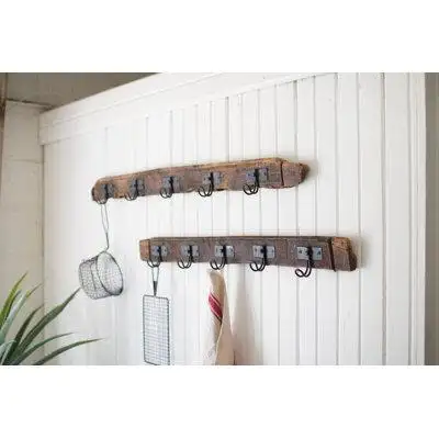 Beachcrest Home RECYCLED WOOD COAT RACK WITH FIVE WIRE HOOKS