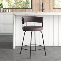 Trent Austin Design Eatmon 26" Gray And Black Faux Leather Swivel Counter Height Bar Chair