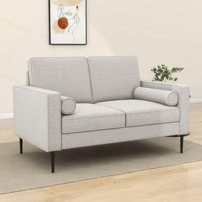 Ebern Designs Androw Chenille Upholstered Love Seater Sofa with Armrests and Metal Legs