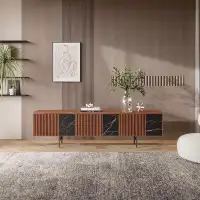 ulivihome Modern Sintered Stone And Wood Panel TV Stand Cabinet Sideboard Living Room Storage