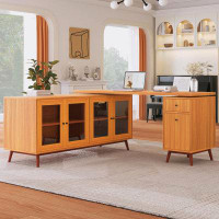 Latitude Run® 66.5" Modern L-shaped Executive Desk with delicate tempered glass Cabinet Storage