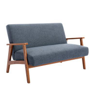 George Oliver Fabric Upholstered Loveseat with Rubberwood Legs