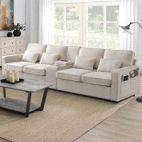 Latitude Run® Upholstered Sofa with Console, 2 Cupholders and 2 USB Ports Wired or Wirelessly Charged