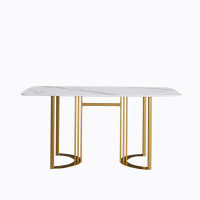 Everly Quinn 63"Modern artificial stone white curved metal leg dining table -6 people