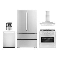Cosmo 5 Piece Kitchen Package with 36" Freestanding Dual Fuel Range  36" Wall Mount Range Hood 24" Built-in Fully Integr