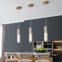 Mercer41 Myki 3 - Pack Gold Simple Pendant Ceiling Hanging Light Fixtures, Adjustable Crystal Pendant Lights